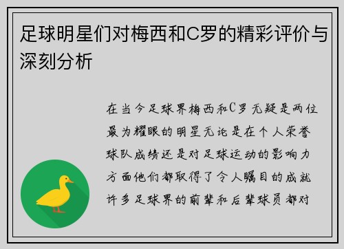 足球明星们对梅西和C罗的精彩评价与深刻分析
